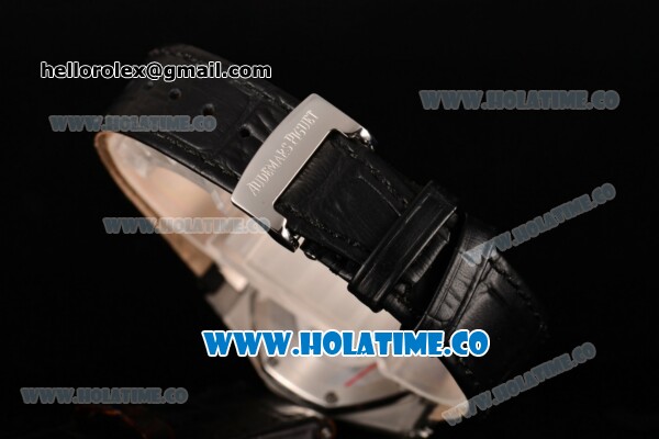 Audemars Piguet Royal Oak Lady Swiss Quartz Steel Case with Black Leather Strap Black Dial and Stick Markers - Click Image to Close